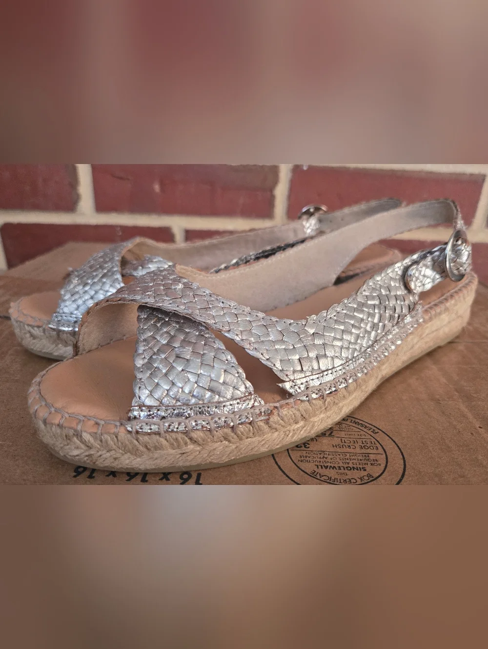Gaimo Metallic Silver Woven Espadrille Sandals Slingback Sz 41 US‎ 10 Made Spain